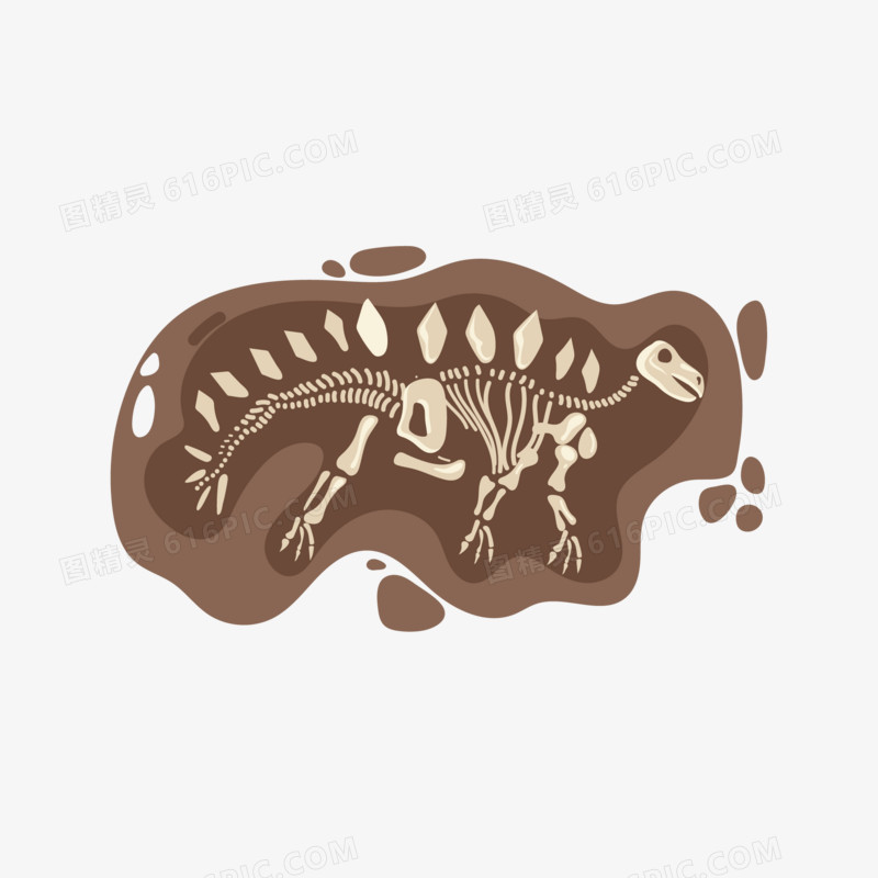 一组卡通矢量恐龙骨骼化石系列一素材