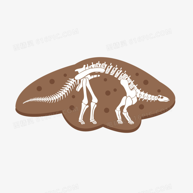 一组泥土色恐龙骨骼化石套图系列四元素