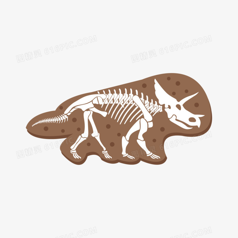一组泥土色恐龙骨骼化石套图系列二元素