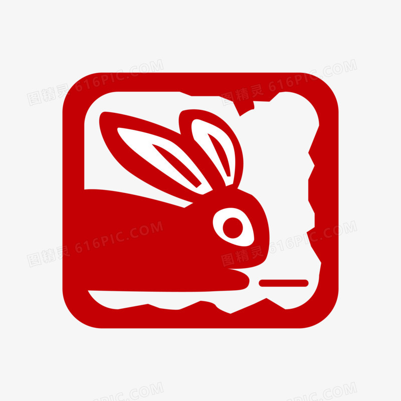 一组矢量兔年徽章红印章兔子印章元素