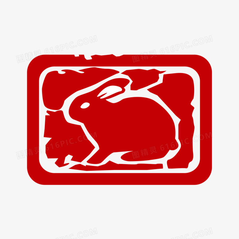 一组矢量兔年徽章红印章之兔子徽章元素