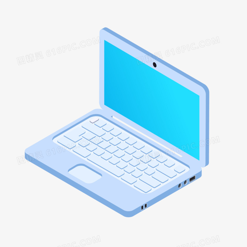卡通矢量蓝色办公笔记本电脑素材