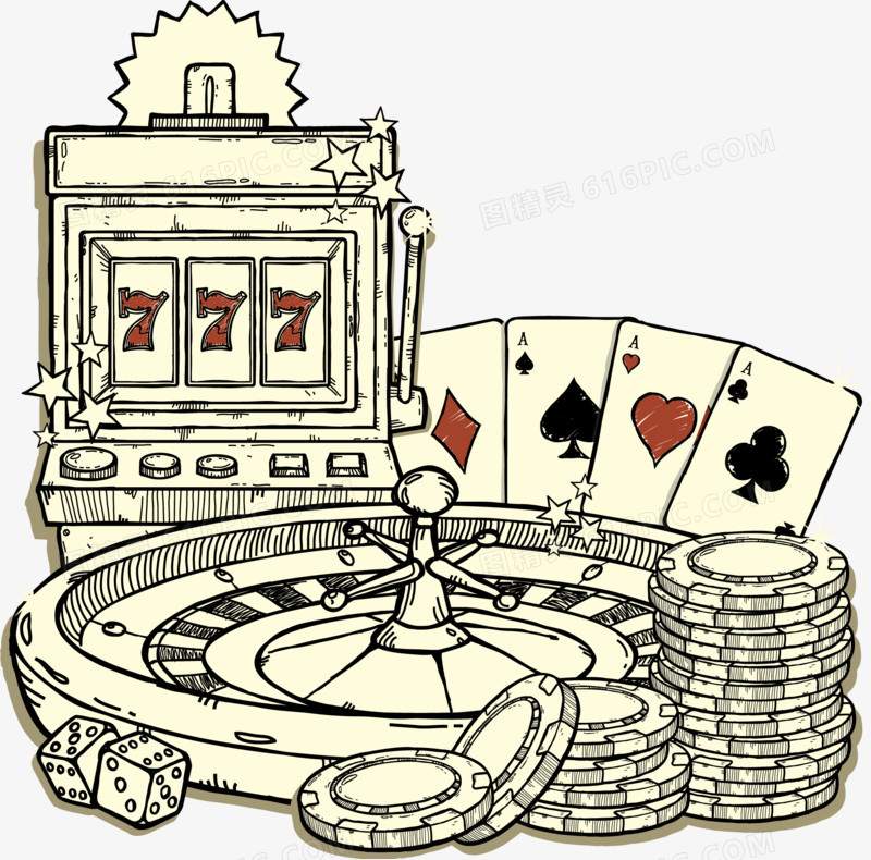 手绘赌盘扑克牌赌博元素