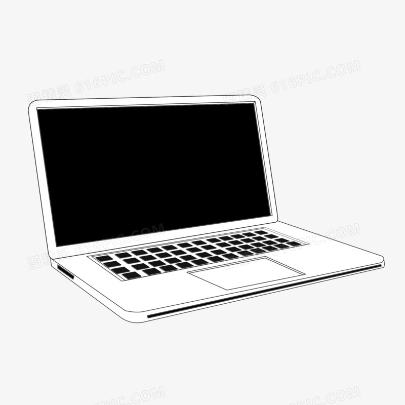 手绘黑白办公笔记本电脑免抠元素