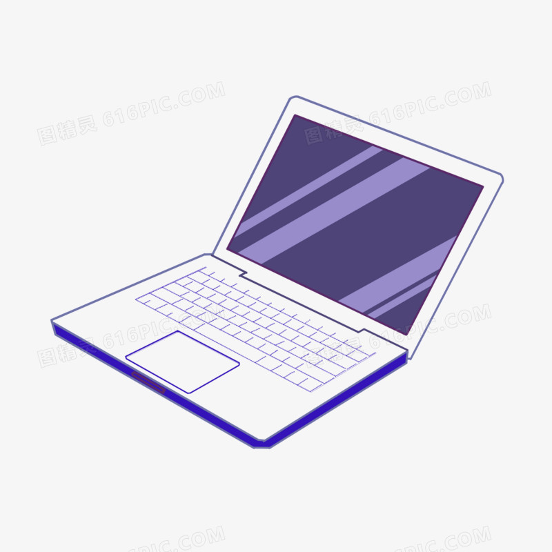 手绘紫色办公笔记本电脑素材