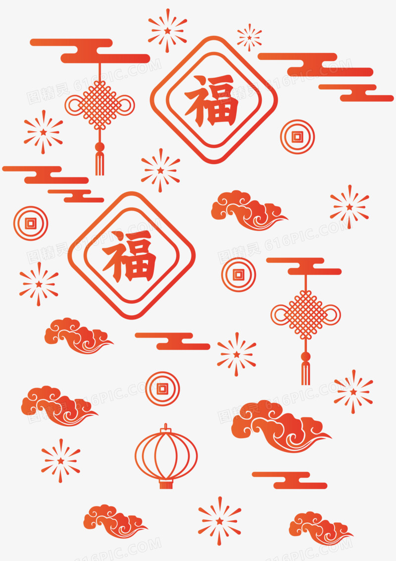 中式红色喜庆底纹素材