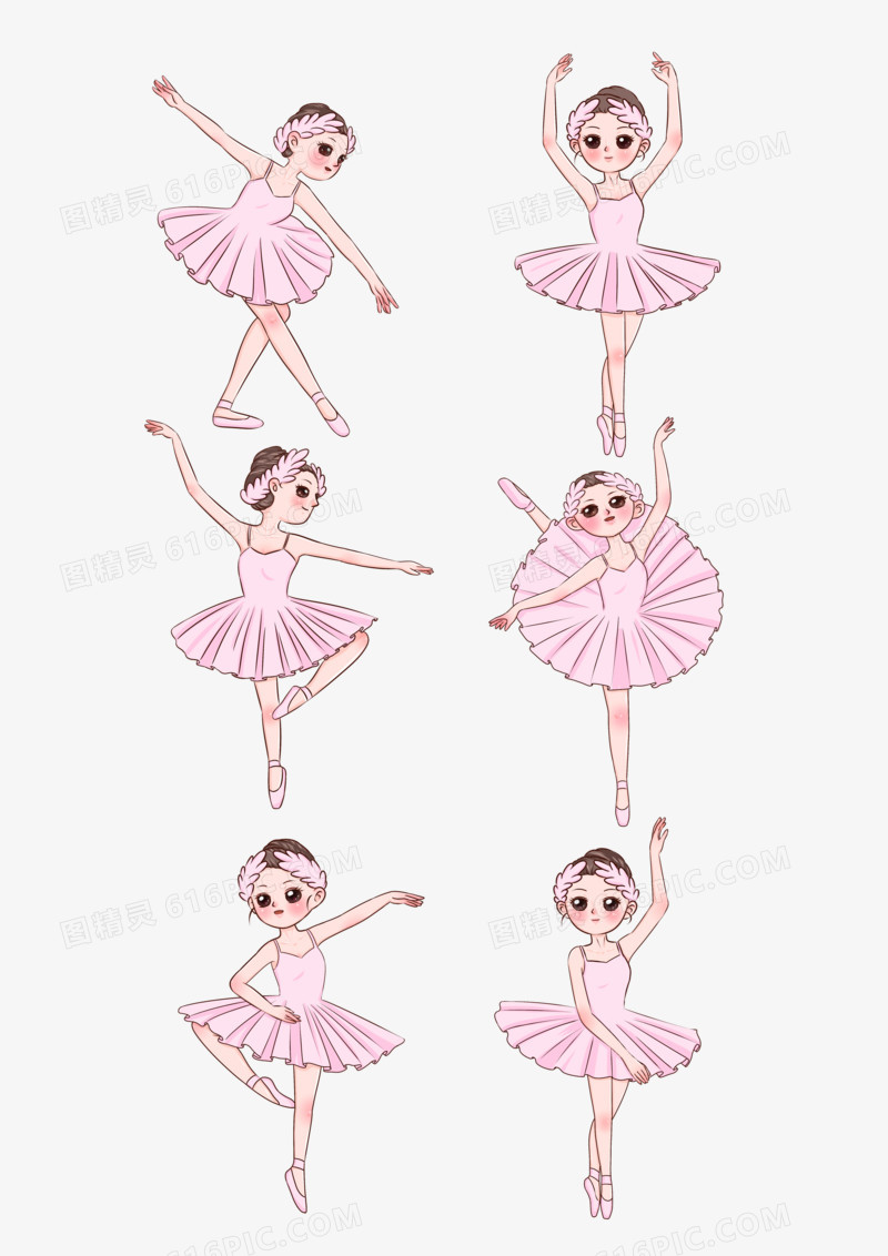 一组 手绘可爱芭蕾舞女孩优雅舞蹈元素