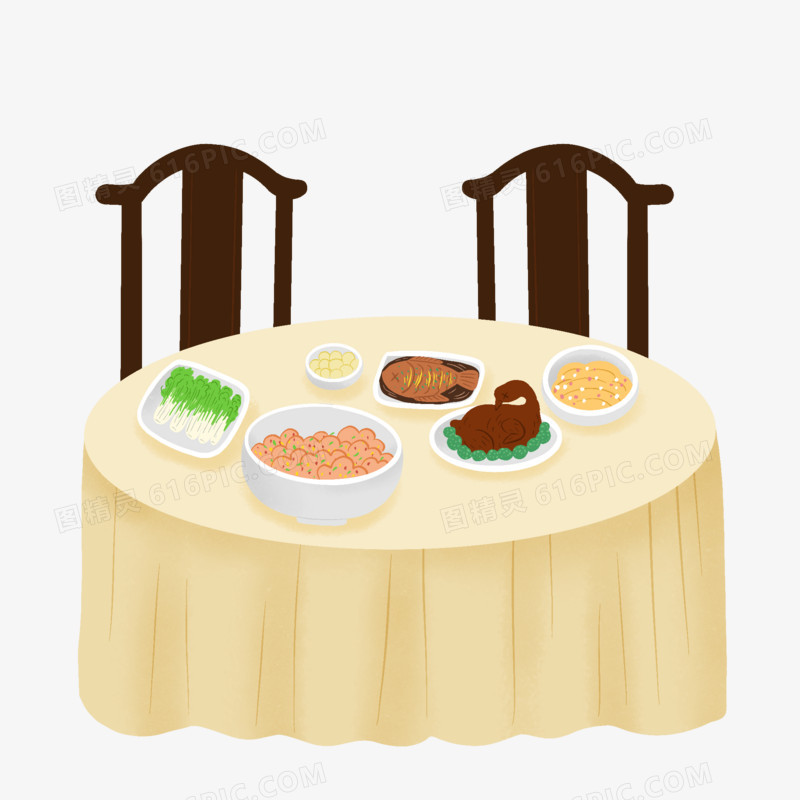 手绘插画风餐桌美食免抠元素