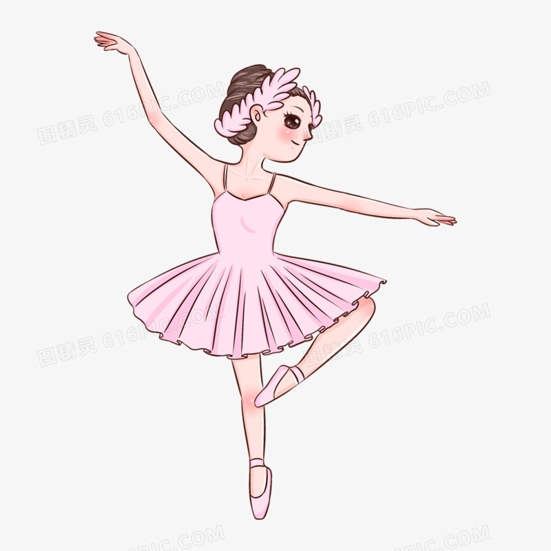 —组手绘可爱芭蕾舞女孩优雅舞蹈系列四元素