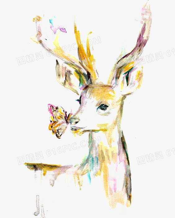水彩小鹿和蝴蝶