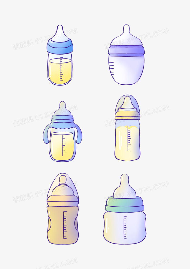 一组婴儿蓝色奶瓶套图合集元素