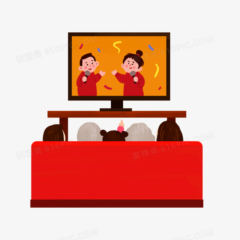 一家人看电视背影手绘元素