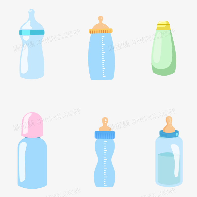 一组蓝色宝宝奶瓶套图合集素材