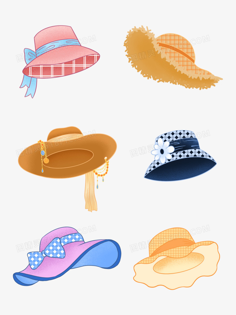 一组女士各种帽子合集素材