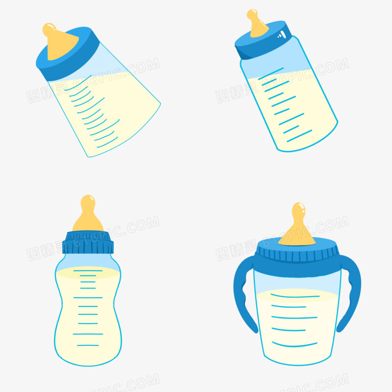 一组手绘宝宝奶瓶合集素材