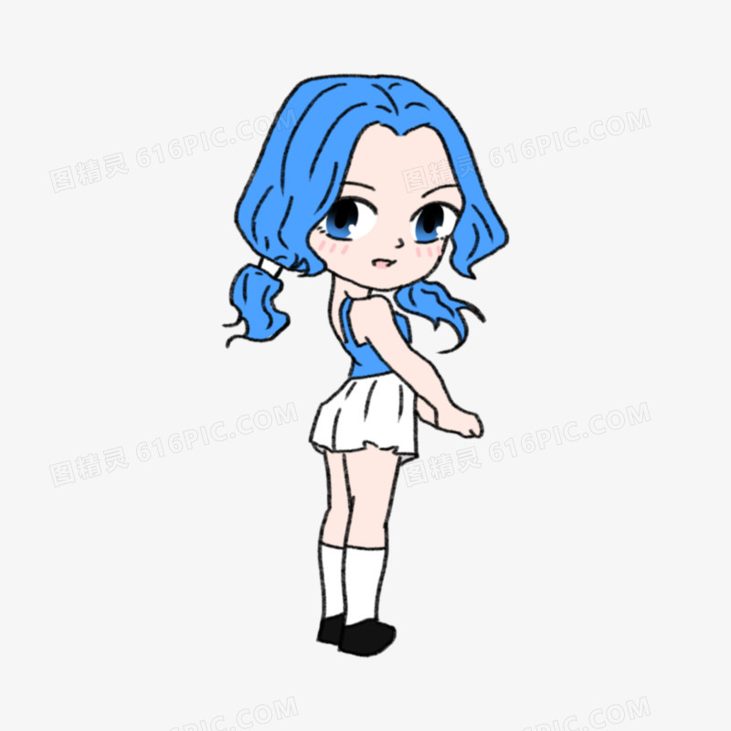 手绘卡通动漫人物形象之蓝发女孩素材