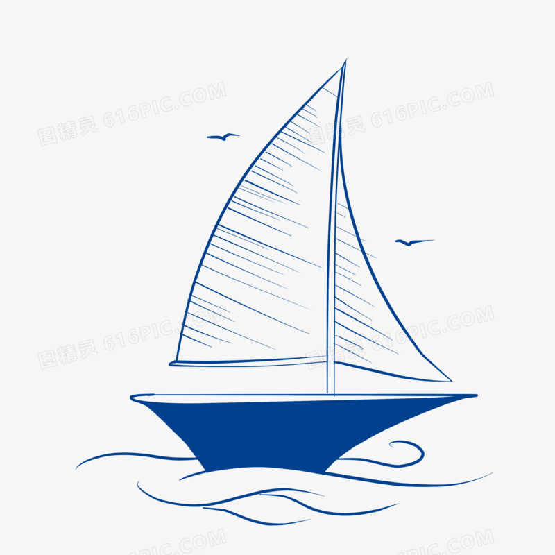 手绘线条简约帆船素材