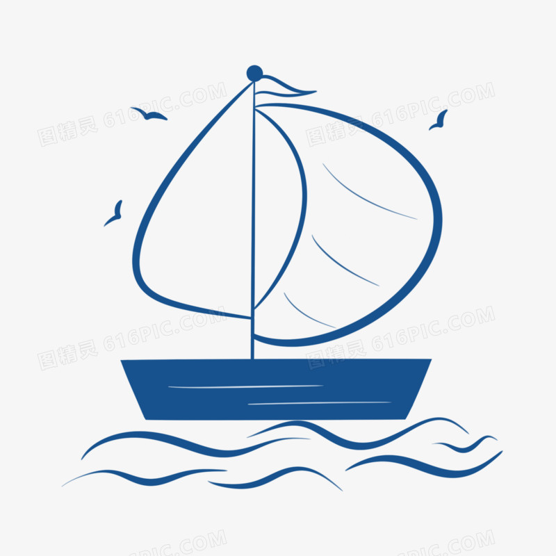 手绘线描帆船素材