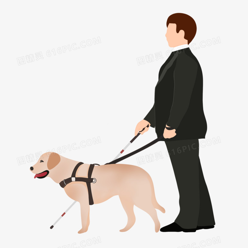 手绘盲人和导盲犬素材