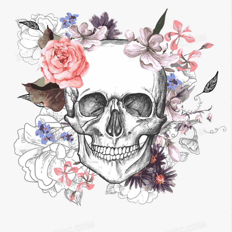 骷髅与鲜花