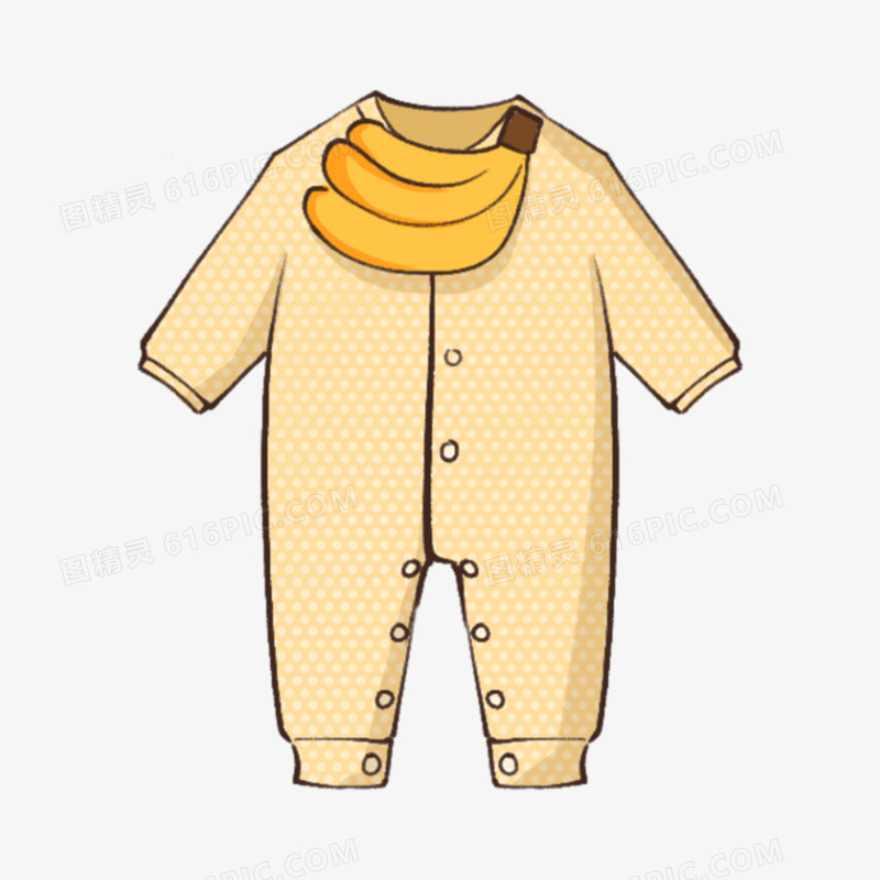 一组卡通手绘不同样式的可爱婴儿睡衣免抠之香蕉图案