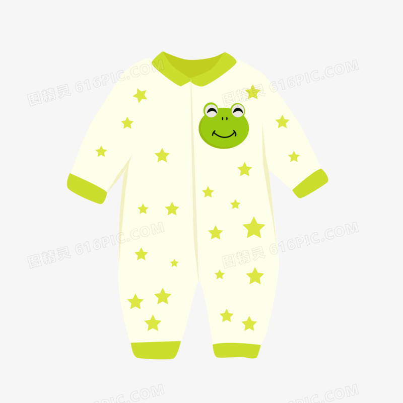一组手绘可爱宝宝睡衣套图素材之青蛙图案连体衣素材