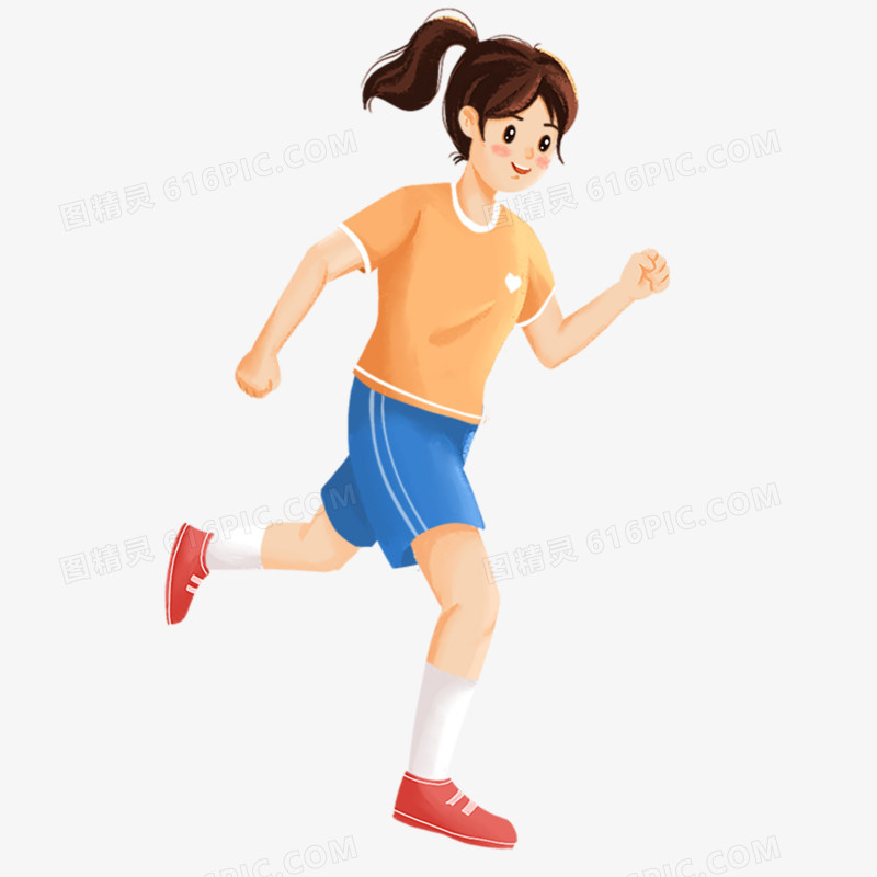 手绘女孩奔跑运动插画元素