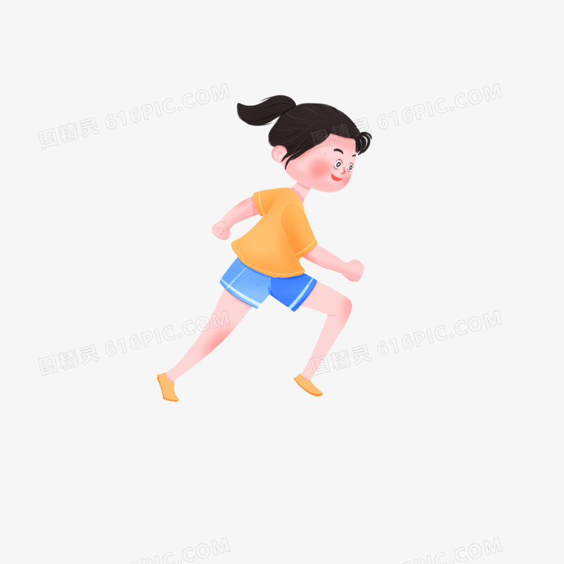 手绘卡通女孩跑步场景素材