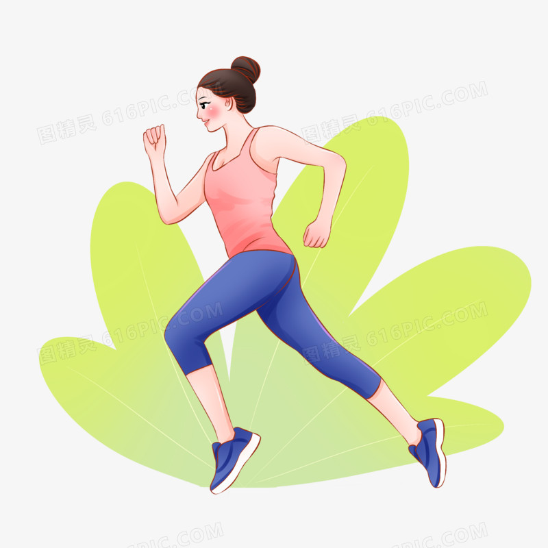 手绘插画风跑步健身运动的女生形象元素