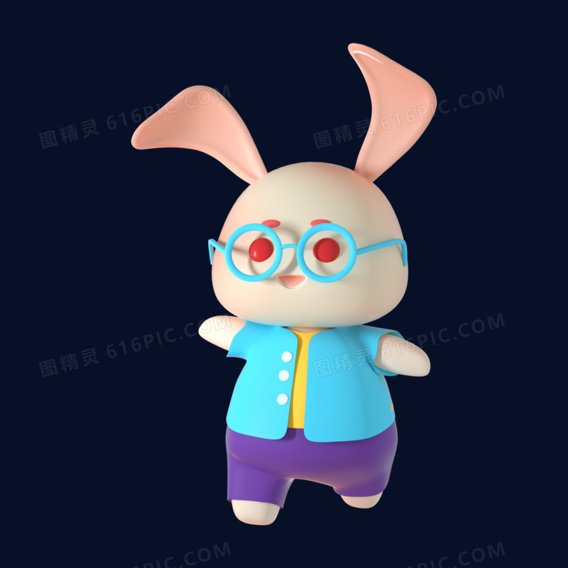 蓝色C4D眼镜兔子元素