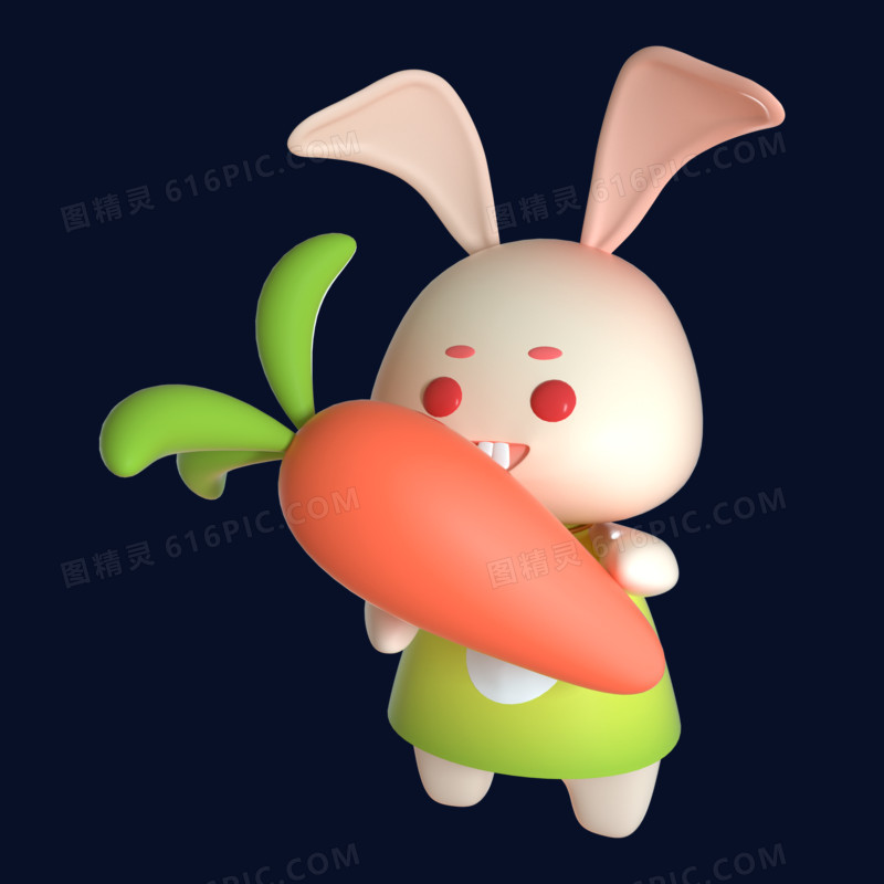 绿色C4D兔子胡萝卜元素