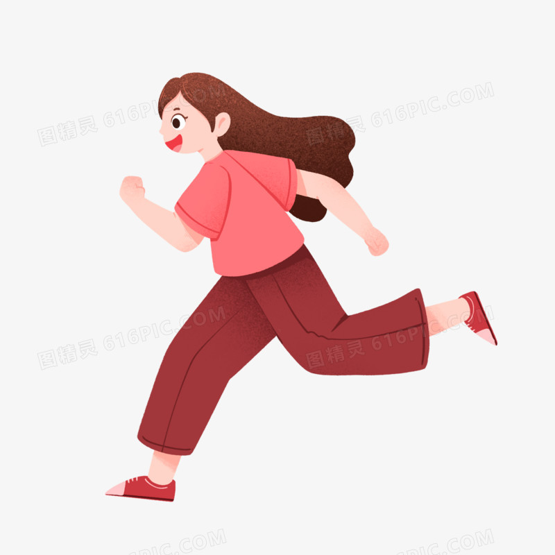 卡通手绘红衣服奔跑的女孩免抠元素