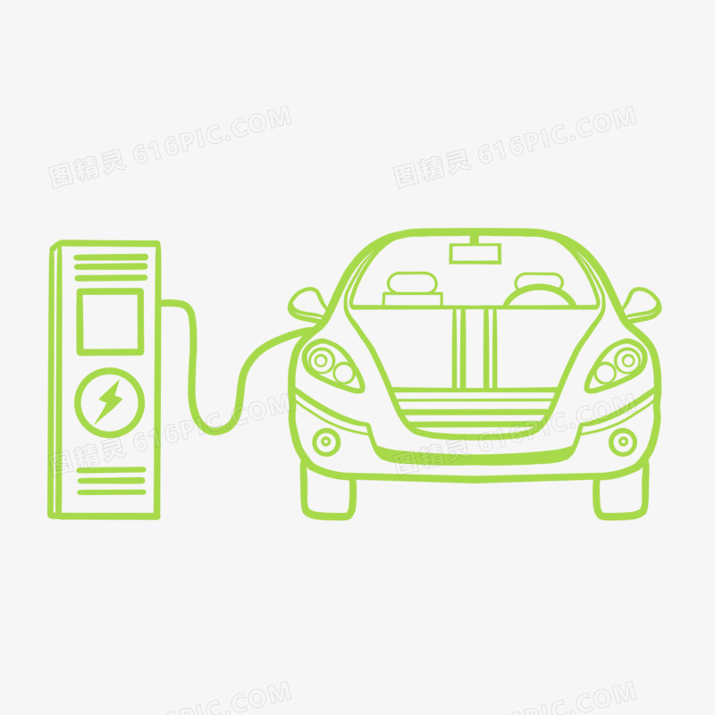 手绘新能源汽车充电桩线条素材