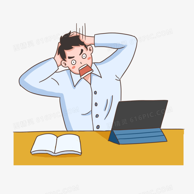 手绘卡通男子上班上到崩溃元素