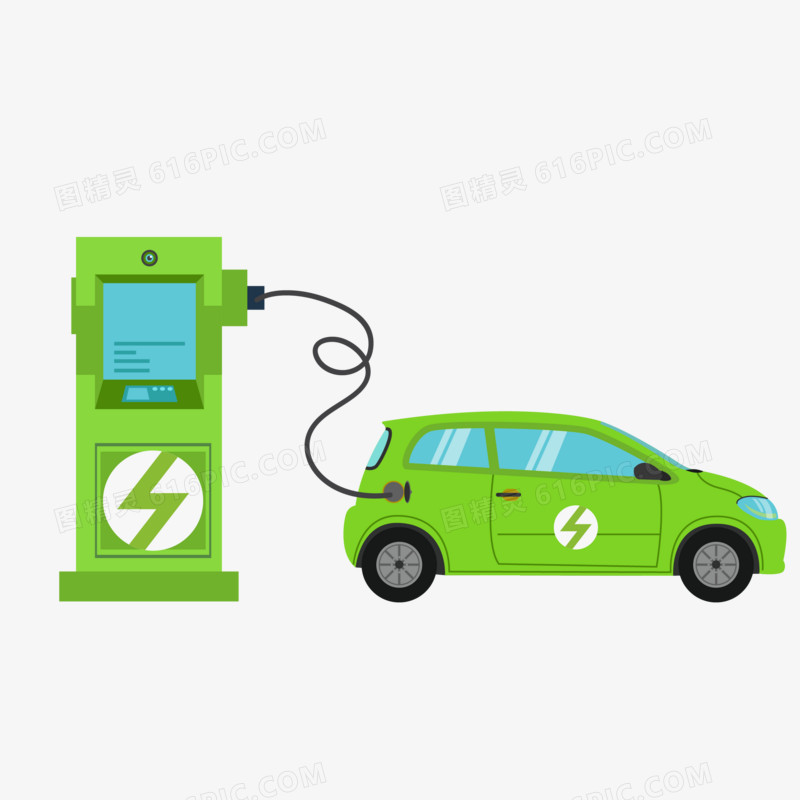卡通矢量新能源汽车充电素材