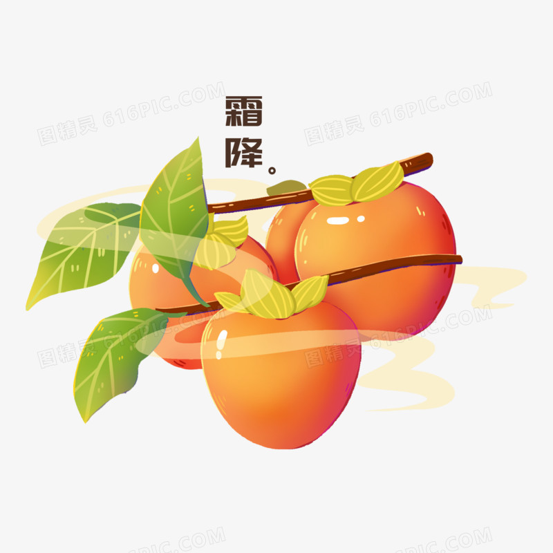 手绘二十四节气象征性水果之霜降柿子元素