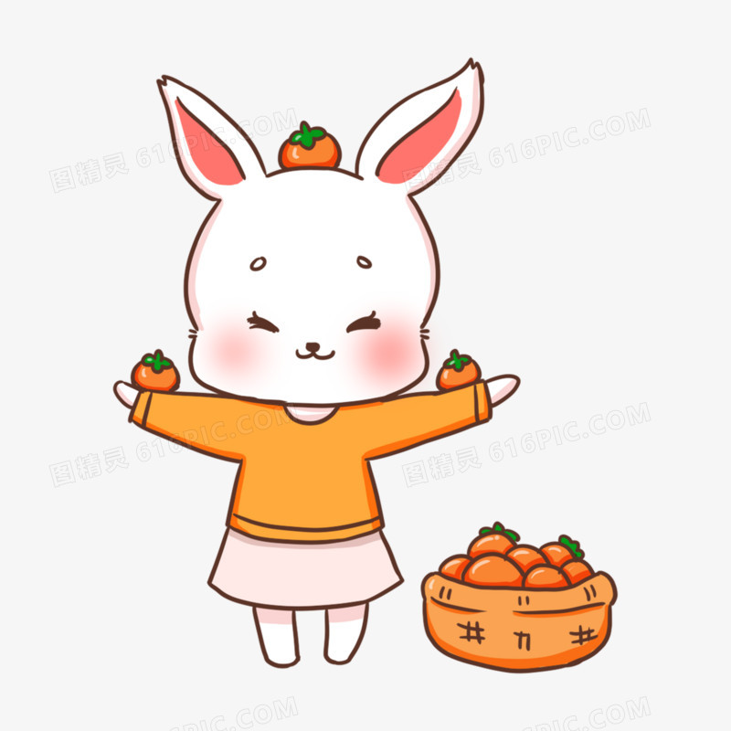 卡通手绘可爱不同月份兔兔场景系列之十月摘柿子元素