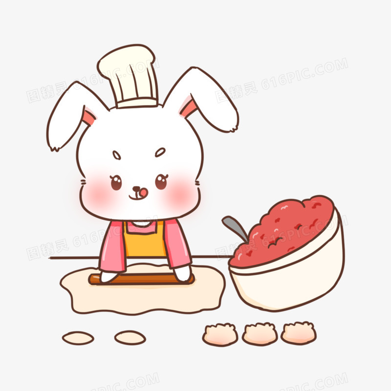 卡通手绘可爱不同月份兔兔场景系列之十一月包饺子元素