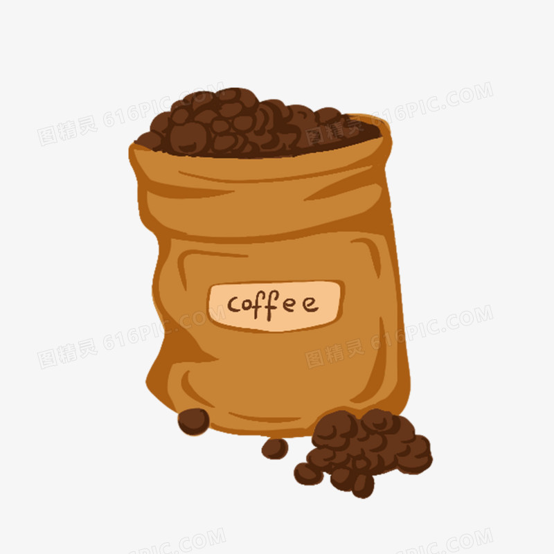  卡通手绘一袋咖啡豆素材