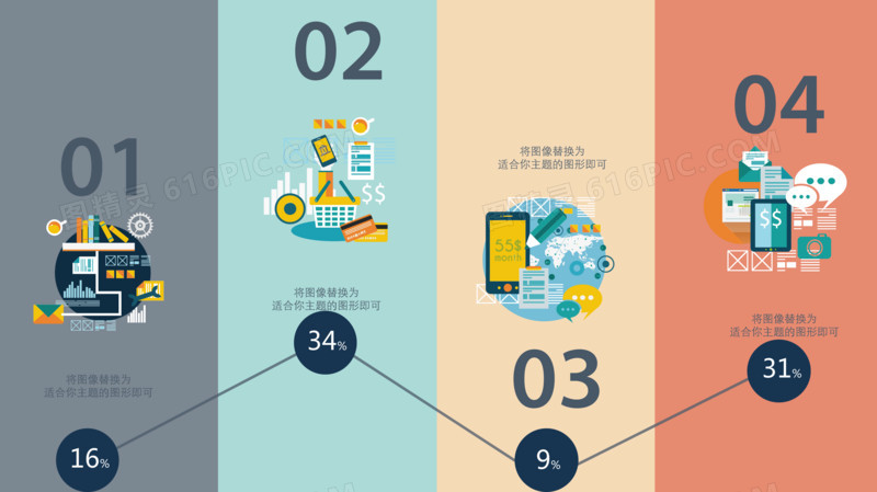 创意彩色标签分类占比图