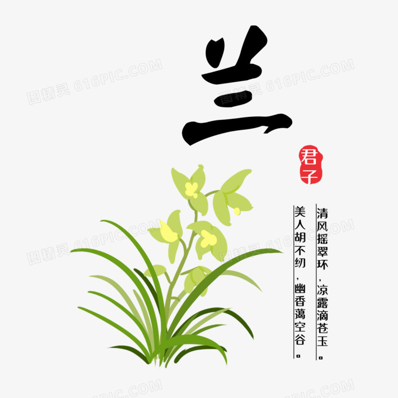 一组手绘中国风梅兰竹菊花卉组合元素之竹