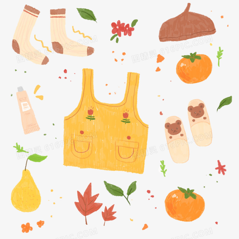 一组秋天秋季手账贴纸贴图元素合集套图装饰素材