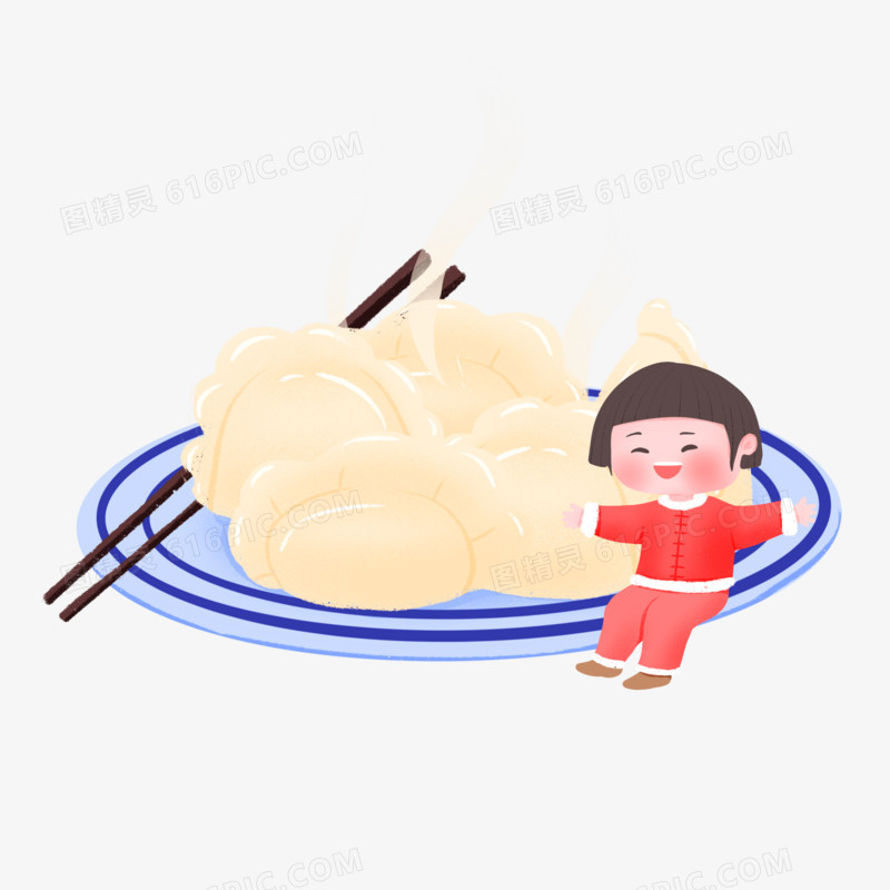 卡通小女孩吃饺子微景观素材