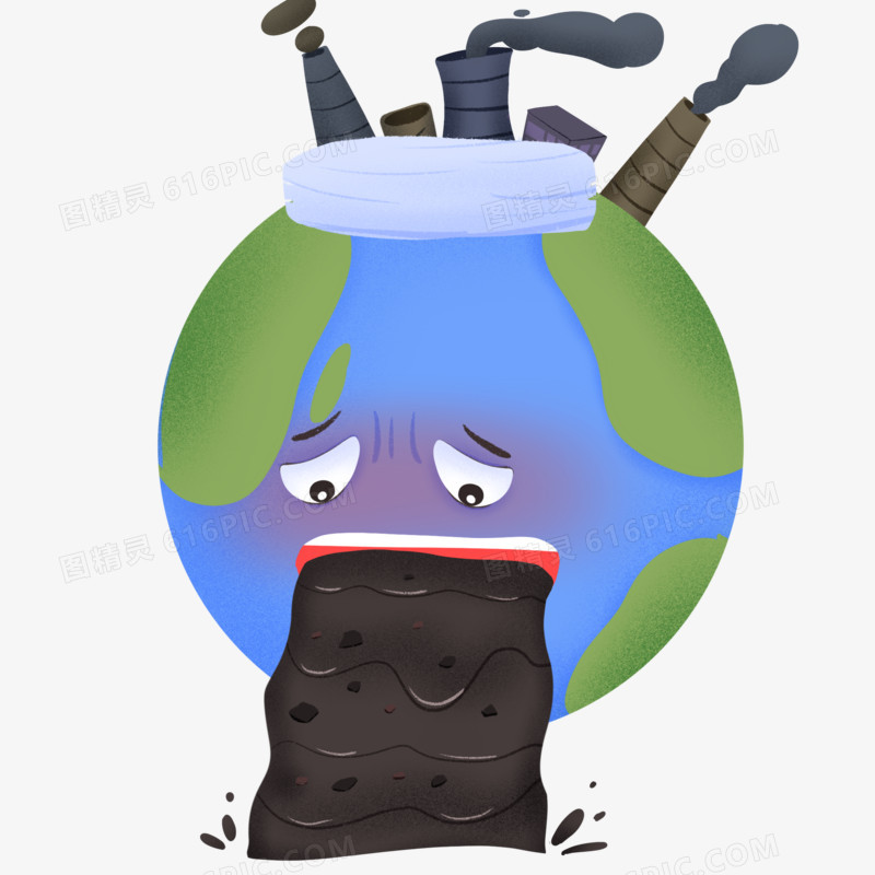 卡通创意污水排放废气排放地球生病素材