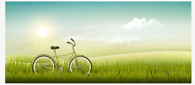 清新草地和自行车矢量素材