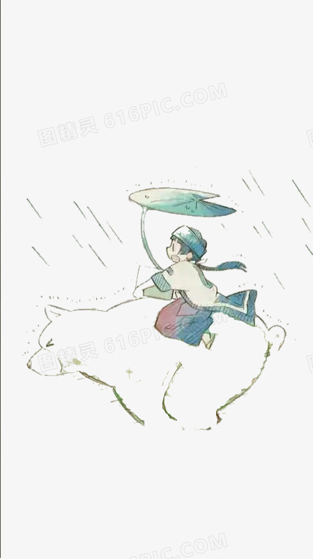 女孩和熊在风雨中奔跑