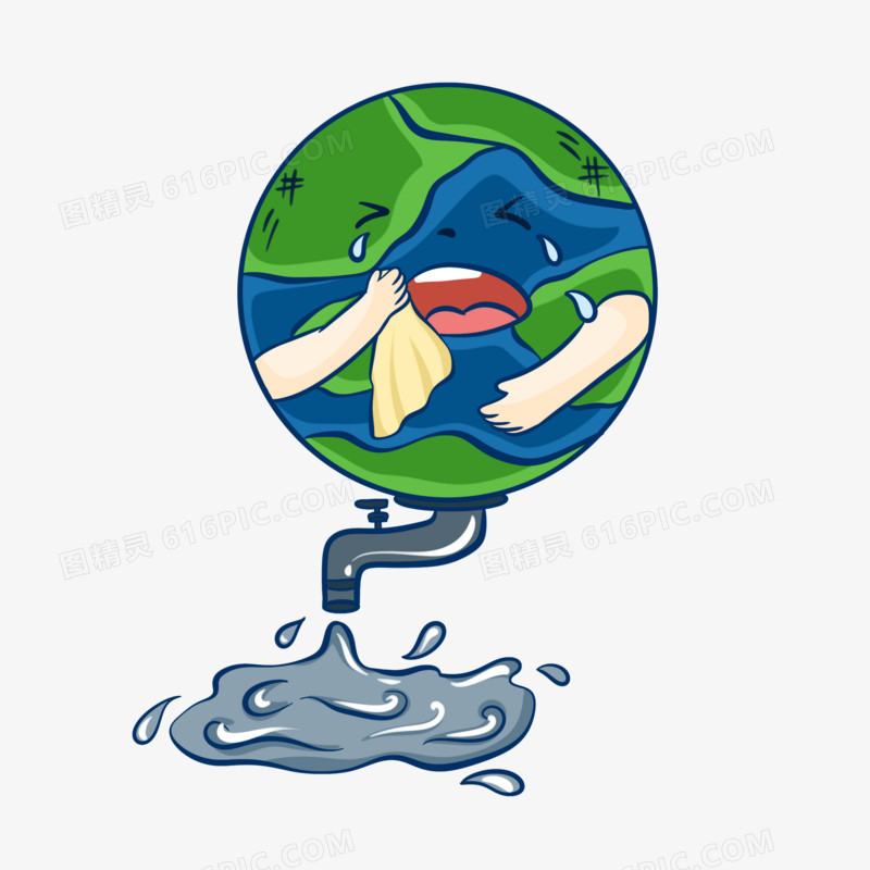 卡通创意地球排放废水污水哭泣素材