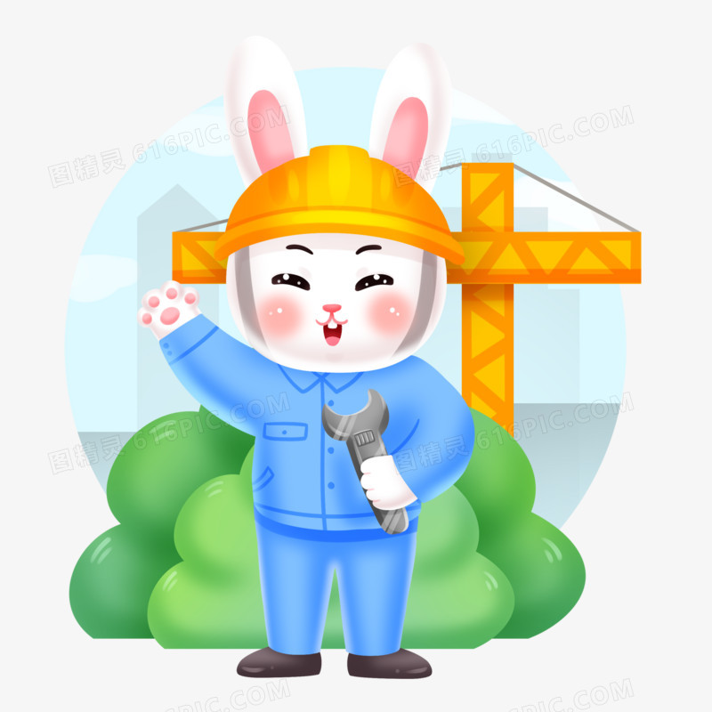 手绘插画风各行各业的职业兔子形象之工人兔元素