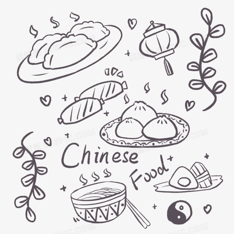 手绘中国美食涂鸦元素