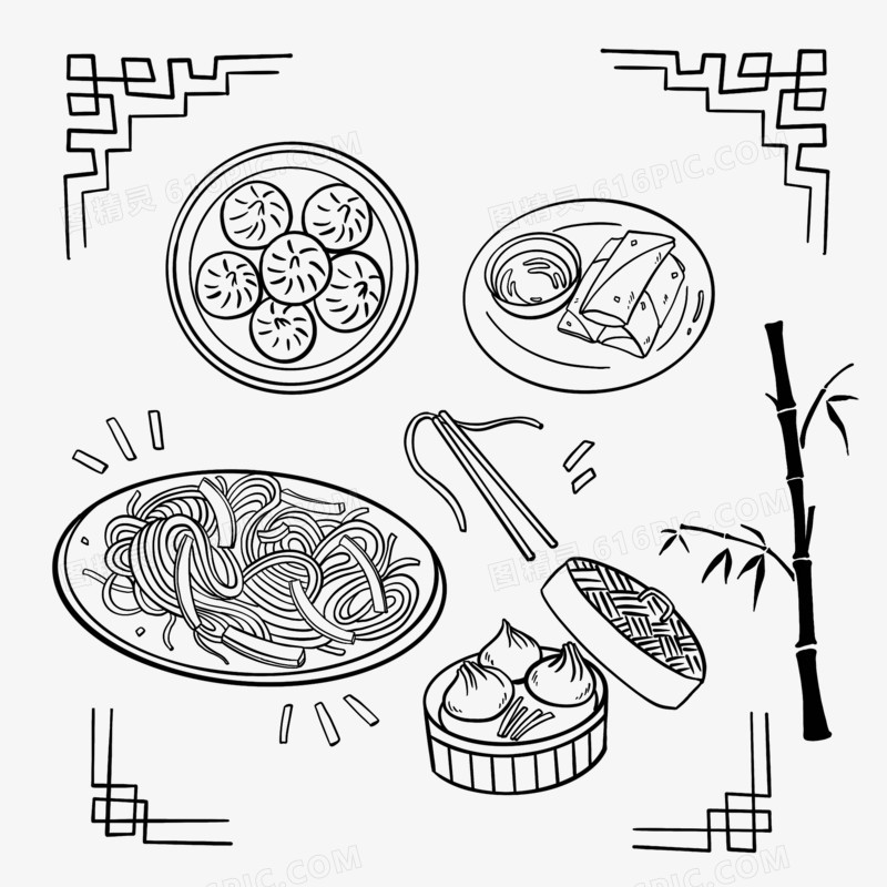 手绘中式美食手绘涂鸦合集素材